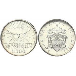 Italy Vatican City 500 Lire 1963 Sede Vacante. Obverse: Descending dove divides sun above value. Reverse...