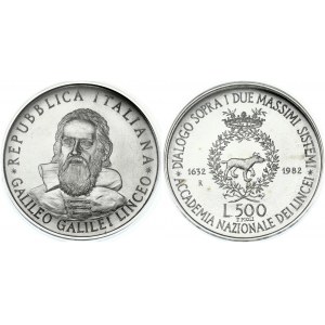 Italy 500 Lire 1982R Galileo Galilei - 350th Anniversary of his masterpiece. Obverse: Bust of G. Galiei facing. Reverse...