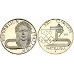 Italy 500 Lire 1992R Olympics. Obverse: Laureate head facing and half of oval track. Reverse: Buildings and 3...
