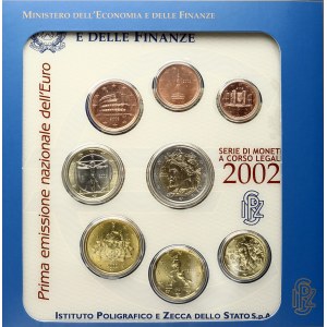 Italy 1 Euro Cent - 2 Euro 2002 First National issue of the Euro SET. Obverse...