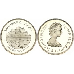 Jersey 25 Pence 1977 25th anniversary of accession of Queen Elizabeth II. Elizabeth II (1952-). Obverse...