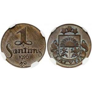 Latvia 1 Santims 1926 Obverse: National arms above ribbon. Reverse: Value and date. Edge Plain. Bronze. KM 1...