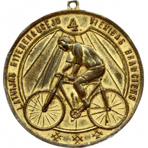 Latvia Medal Cyclists 4 unit trip 1939. Copper Gilding. Scratches. Weight approx: 16.53g. Diameter: 35 mm...