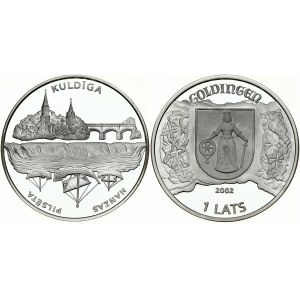 Latvia 1 Lats 2002 Hanseatic City of Kuldiga. Obverse: City arms. Reverse: City view and ships. Edge Description...