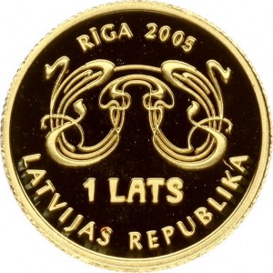 Latvia 1 Lats 2005 Art Nouveau. Obverse: Ribbon design. Obverse Legend: RIGAS / LATVIJAS REPUBLIKA. Reverse: Stone face...