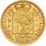 Liechtenstein 20 Franken 1946B Franz Josef II(1938-1989). Obverse: Head left. Reverse: Crowned shield within stars...