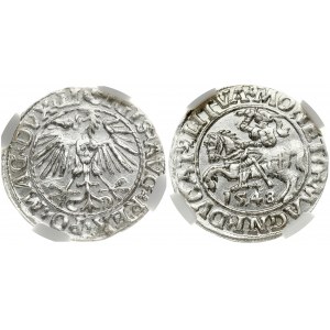 Lithuania 1/2 Grosz 1548 Vilnius. Sigismund II Augustus (1545-1572). Legend ends LI/LITVA; arabic 1 in date. Silver...