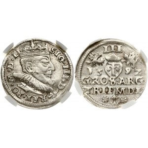 Lithuania 3 Groszy 1592 Vilnius. Sigismund III Vasa (1587-1632) Obverse: SIG. Silver. Iger V.92.1.a; Ivanauskas 5SV30...