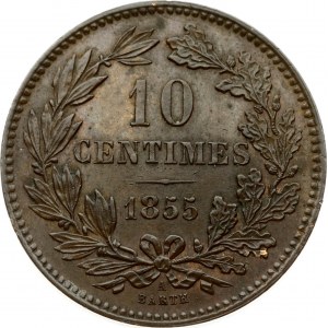 Luxembourg 10 Centimes 1855 (u) Rare William III (1849-1890). Obverse: Crowned ornate shield within rope wreath...