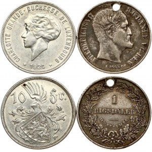 Luxembourg 10 Francs 1929 & Denmark 1 Rigsdaler 1855 FF. Obverse: Diademed portrait to the left of Charlotte (1896-1985...