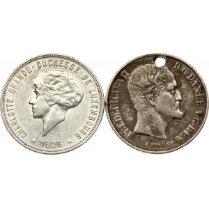 Luxembourg 10 Francs 1929 & Denmark 1 Rigsdaler 1855 FF. Obverse: Diademed portrait to the left of Charlotte (1896-1985...
