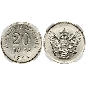 Montenegro 20 Para 1914 Nicholas I (1910-1918). Obverse: Coat of arms showing double-headed eagle. Reverse...