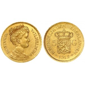 Netherlands 5 Gulden 1912 Wilhelmina I(1890-1948). Obverse: Bust right. Reverse: Crowned arms divide value...