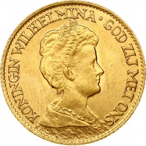 Netherlands 10 Gulden 1917 Wilhelmina I(1890-1948). Obverse: Head right. Reverse: Crowned arms divide value...