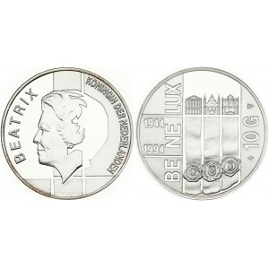 Netherlands 10 Gulden 1994 BE-NE-LUX Treaty 50th Anniversary. Beatrix (1980-2013). Obverse Lettering: BE NE LUX 1944...
