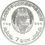 North Korea 7 Won 2002 Taekwondo. Obverse: Naitonal arms, Central Bank name. Reverse: Taekwondo. Edge Plain. Silver (...