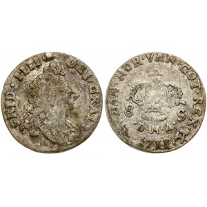 Norway 8 Skilling 1711 Frederick IV (1699-1730). Obverse: Bust of Frederik IV; right. Lettering: FRID• IIII• DEI• GRAT•...