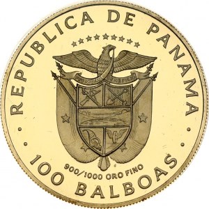 Panama 100 Balboas 1975 500th Anniversary - Birth of Balboa. Obverse: Arms of Panama. Lettering: . REPUBLICA DE PANAMA ...