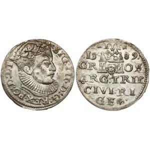 Poland 3 Groszy 1589 Riga. Sigismund III Vasa(1587-1632). Obverse: Crowned bust right, LI. Reverse: Denomination/date...