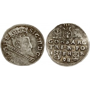 Poland 3 Groszy 1598 Poznan. Sigismund III Vasa (1587-1629). Obverse: Crowned bust of king faces right. Reverse...