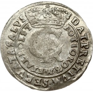 Poland 1 Tymf 1666 AT Bydgoszcz. John II Casimir Vasa (1649-1668). Obverse: Crowned monogram, small 'i' in word PRETiVM...