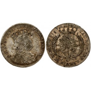 Poland 6 Groszy 1754 EC. August III(1733-1763). Obverse: Large crowned bust right. Reverse: Crowned arms within sprigs...