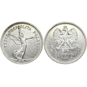 Poland 5 Zlotych 1928 (w) Warsaw Obverse: Crowned eagle with wings open. Reverse: Winged Victory right. Edge Lettering...