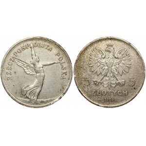 Poland 5 Zlotych 1928 Obverse: Crowned eagle with wings up. Reverse: Winged Victory right...