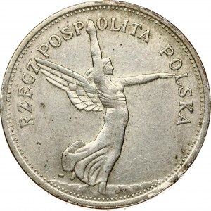 Poland 5 Zlotych 1928 Obverse: Crowned eagle with wings up. Reverse: Winged Victory right...