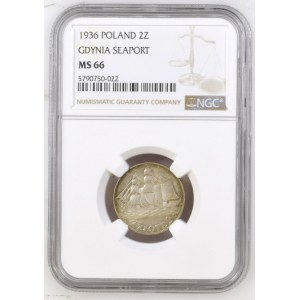 Poland 2 Zlote 1936(w) 15th Anniversary of Gdynia Seaport. Obverse: Crowned eagle with wings open. Reverse...