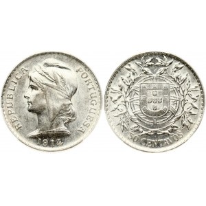 Portugal 50 Centavos 1914 Obverse: Liberty head left. Reverse: Shield within designed circle and wreath...