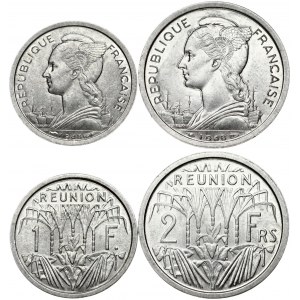 Reunion 1 & 2 Francs 1948(a) Obverse: Winged liberty head left. Reverse: Sugar cane plants divide value...