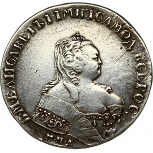Russia 1 Rouble 1744 ММД Moscow. Elizabeth (1741-1762). Averse: Crowned bust right. Reverse: Crown above crowned double...