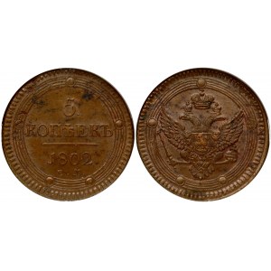 Russia 5 Kopecks 1802 ЕМ Ekaterinburg. Alexander I (1801-1825). Obverse: Crowned double imperial eagle within circles...
