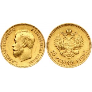 Russia 10 Roubles 1909 (ЭБ) St. Petersburg. Nicholas II (1894-1917). Obverse: Head right. Reverse...