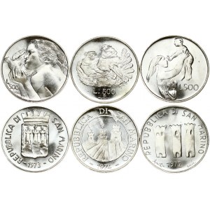 San Marino 500 Lire (1972-1974) Obverse: Three towers. Crowned shield. Ostrich feathers and towers within circle...