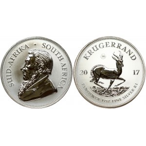 South Africa 1 oz Silver Krugerrand 2017 50th anniversary of the Krugerrand. Obverse: Portrait of S.J.P. (Paul Kruger)...