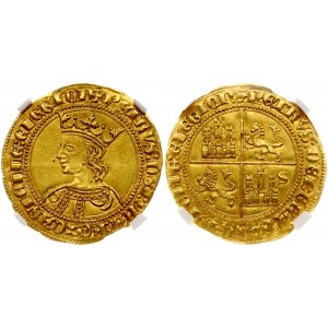 Spain Seville 1 Dobla (1350-1369) Pedro I (1350-1369). Dobla of 35 Maravedis; ND (1350-69)-S. Seville Mint. Pedro I ...