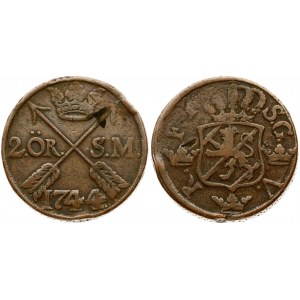 Sweden 2 Öre 1744 Frederick I (1720-1751). Obverse: Crowned shield with a rampant lion within...