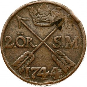 Sweden 2 Öre 1744 Frederick I (1720-1751). Obverse: Crowned shield with a rampant lion within...