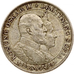 Sweden 2 Kronor (1907) 50th Anniversary of the Marriage of King Oscar II and Lady Sofia. Oscar II (1872-1907). Obverse...