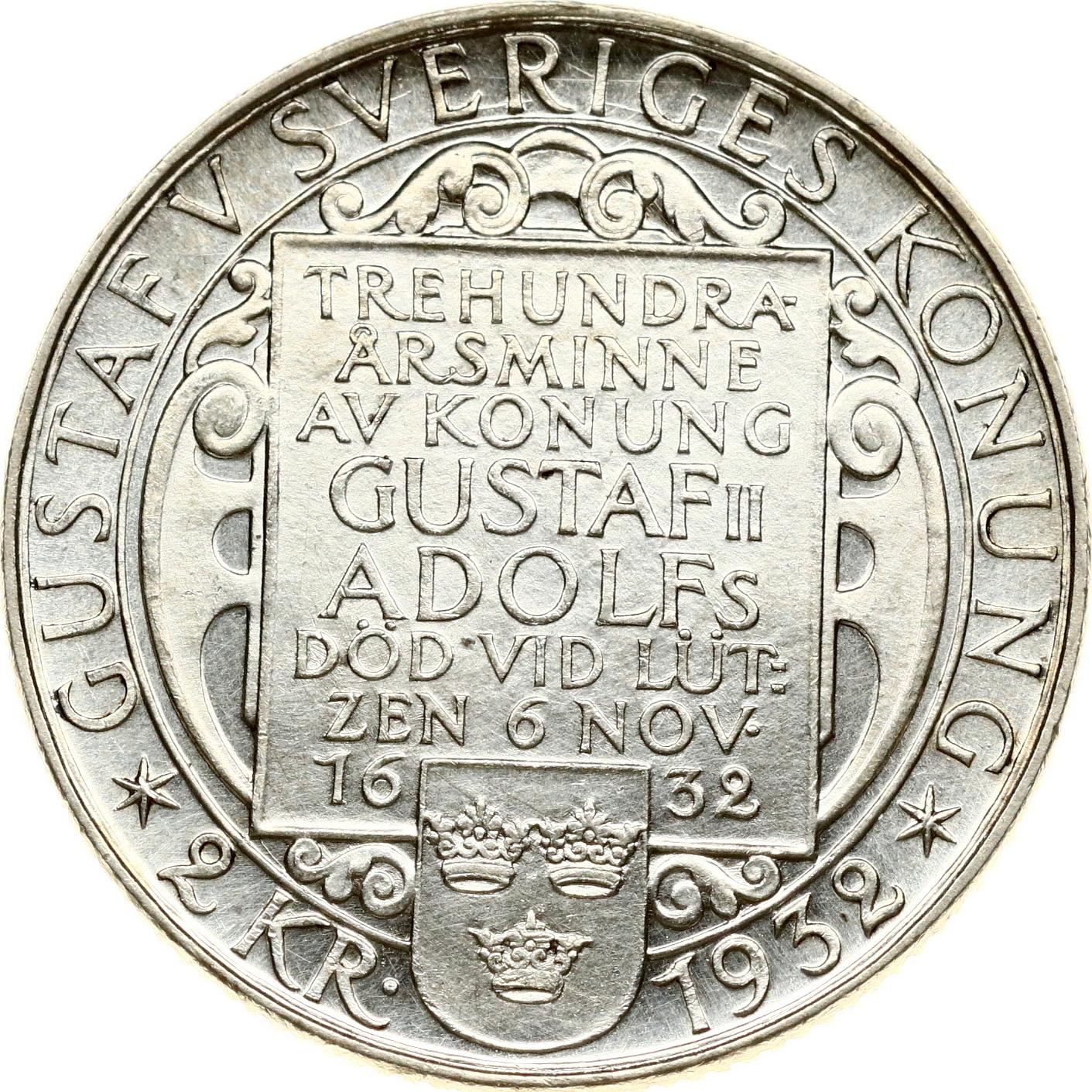 Sweden 2 Kronor 1932 G 300th Anniversary of the death of Gustaf II ...