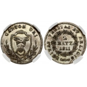 Switzerland Uri 2 Batzen 1811 Obverse: Arms of Uri within sprigs. Lettering: CANTON URI. Reverse...