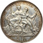 Switzerland 5 Francs 1883 Lugano Shooting Festival. Obverse: Arms; city view on lake. Lettering...