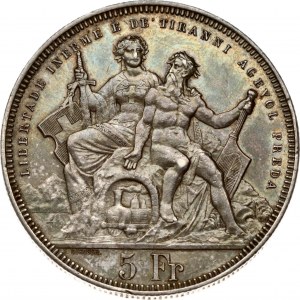 Switzerland 5 Francs 1883 Lugano Shooting Festival. Obverse: Arms; city view on lake. Lettering...