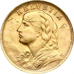 Switzerland 20 Francs 1935L-B Obverse: Young head left. Obverse Legend: HELVETIA. Reverse...