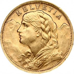 Switzerland 20 Francs 1935L-B Obverse: Young head left. Obverse Legend: HELVETIA. Reverse...