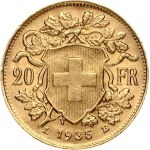 Switzerland 20 Francs 1935L-B Obverse: Young head left. Obverse Legend: HELVETIA. Reverse...