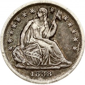 USA ½ Dime 1838 'Seated Liberty Half Dime' with stars no arrows. Philadelphia. Obverse...