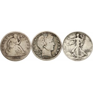 USA ½ Dollar 1858 S 'Seated Liberty Half Dollar' & ½ Dollar 1912 D 'Barber Half Dollar' & ½ Dollar 1941 D ...